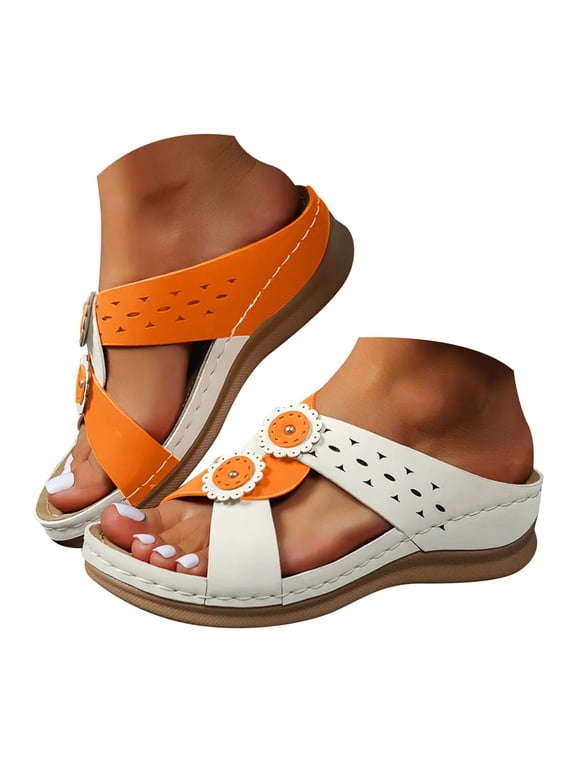 Women Orthotic Slides Comfortable Walking Sandals Arch Support Bohemian Summer Shoes Orange 7.5