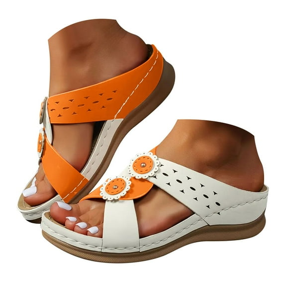 Dakaela Women Orthotic Slides Comfortable Walking Sandals Arch Support Bohemian Summer Shoes Orange 8.5