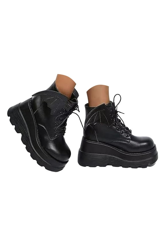 Women Platform Ankle Boots Gothic Wedge Mary Jane Halloween Bat Dress Pumps Party Punk Shoes