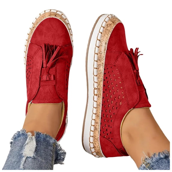 Dakaela Women Platform Fashion Sneakers Breathable Slip on Casual Shoes Hollow Tassel Work Loafers