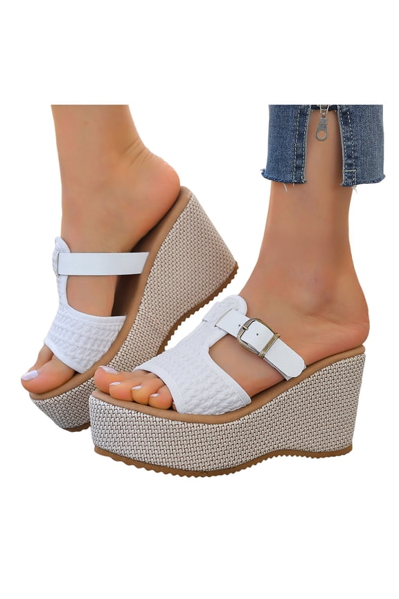 Women Platform Wedge Sandals 2026 Non Slip Comfortable Espadrille Slides with Arch Support Summer Hollow out Work High Heels White 9