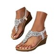 thumbnail image 1 of Dakaela Women Rhinestone Sandals T-Strap Bohemian Wedge Sandal Summer Non Slip Walking Shoes Silver 8.5, 1 of 7
