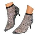 thumbnail image 1 of Dakaela Women Rhinestones Ankle Sock Boots Bling Stiletto Heel Sandals Mesh Pointy Toe Pumps Black 8.5, 1 of 9