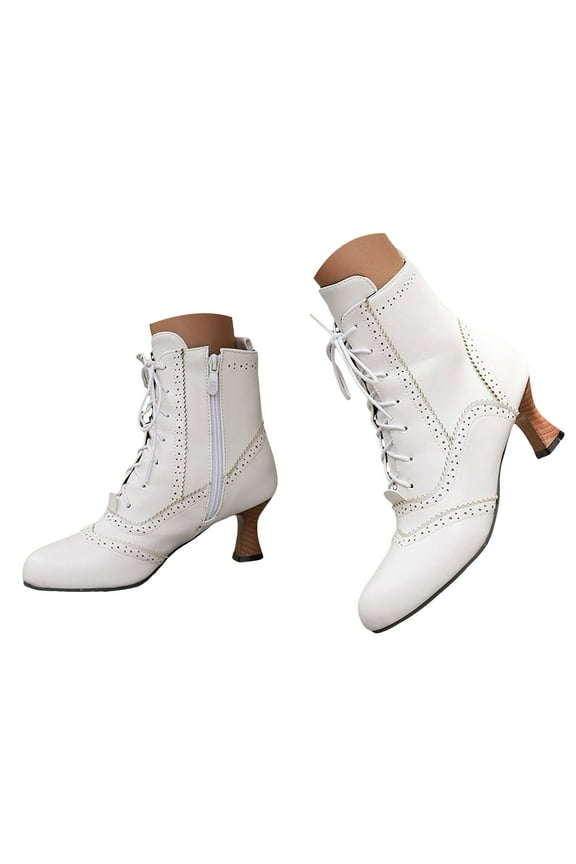 Women Victorian Boots Round Toe Lace up Ankle Booties Vintage Retro Zipper Witch Costume Shoes