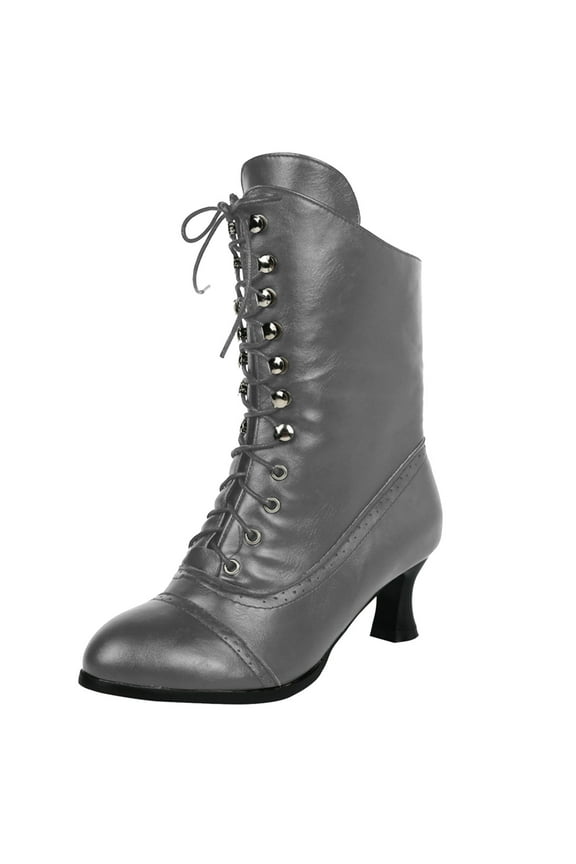 Women Vintage Victorian Boots Lace up Block Heel Witch Granny Ankle Booties Bridal Dress Shoes
