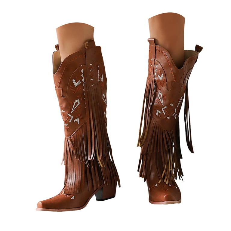 Dakaela Women Western Cowboy Boots Embroidered Fringe  display picture 1