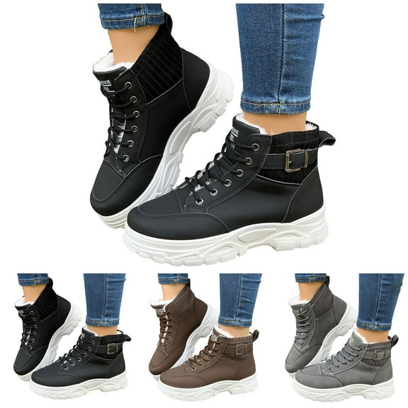 Dakaela Women Winter Boots Lace up Warm Ankle Snow Hiking Booties Non Slip Outdoor Fleece Sport Sneaker Shoes Black 6.5