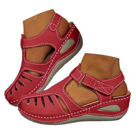 Dakaela Women's 2026 Wedge Sandals Platform Closed Toe Casual Dressy Fisherman Summer Shoes with Ankle Strap and Arch Support,Red Size 7.5