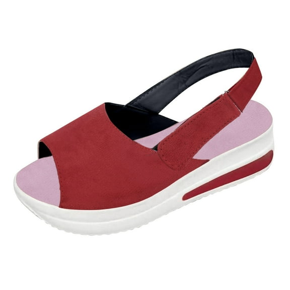 Dakaela Women's Air Cushion Walking Sandals Peep Toe Slingback Platform Shoes Casual Sneakers Red 5.5