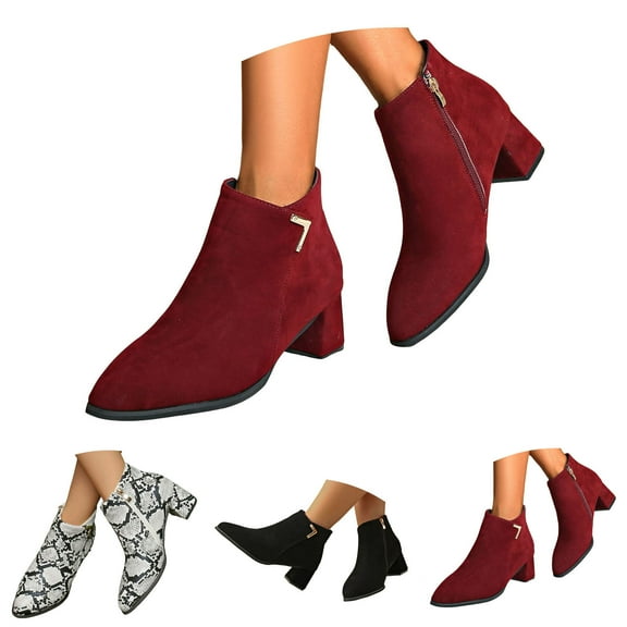 Dakaela Women's Ankle Boots Chunky Low Heel Chelsea Pump Short Booties Side Zipper 2025 Western Fall Office Dressy Shoes Black 8.5