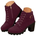 thumbnail image 1 of Dakaela Women's Ankle Boots Lace up Round Toe Combat Booties Side Zipper Chunky Heel Winter Dress Shoes, 1 of 5