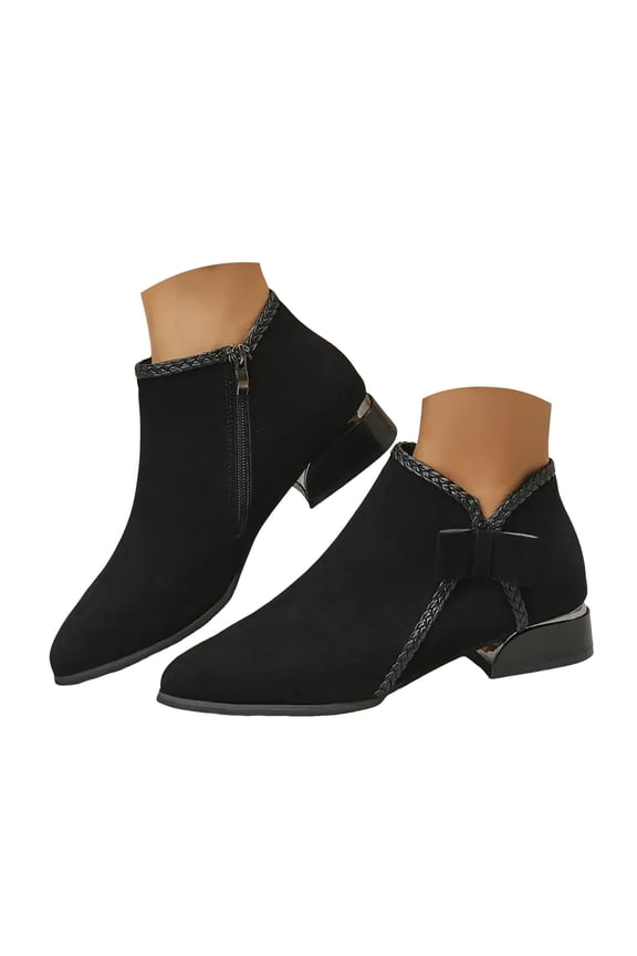 Women's Ankle Boots Low Chunky Heeled Short Booties Side Zipper Suede Slip on Dress Shoes
