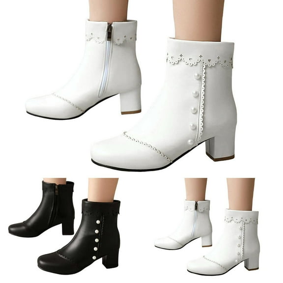 Dakaela Women's Ankle Boots Side Zipper Western Short Booties Chunky Block Heel Dress Pumps Shoes Black 6