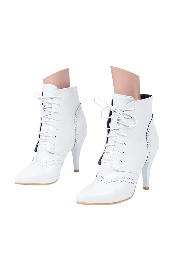 Women's Ankle Boots Stilettos High Heeled Booties Shoes Pointy Toe Lace up Combat Dress Pumps
