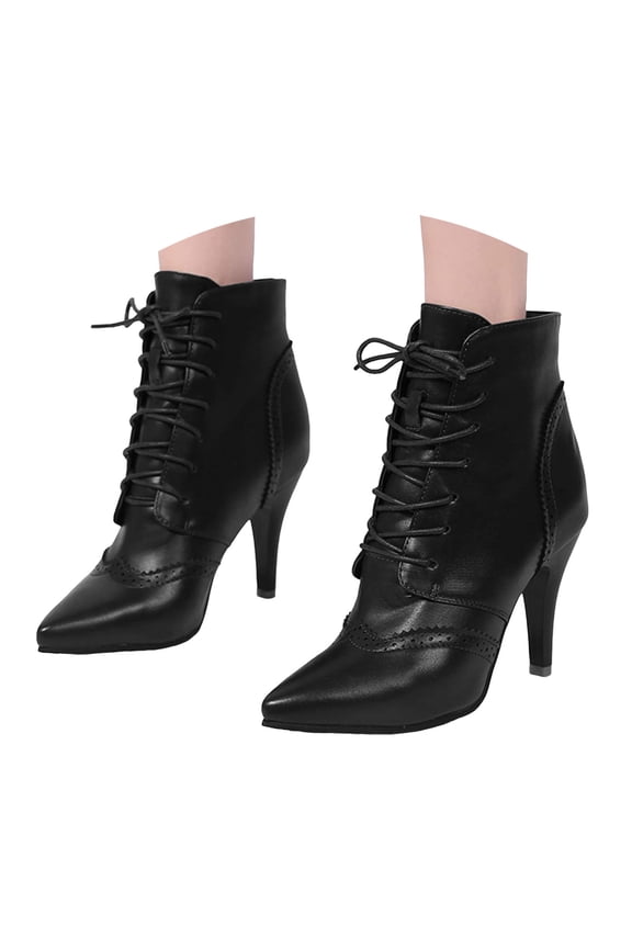 Women's Ankle Boots Stilettos High Heeled Booties Shoes Pointy Toe Lace up Combat Dress Pumps