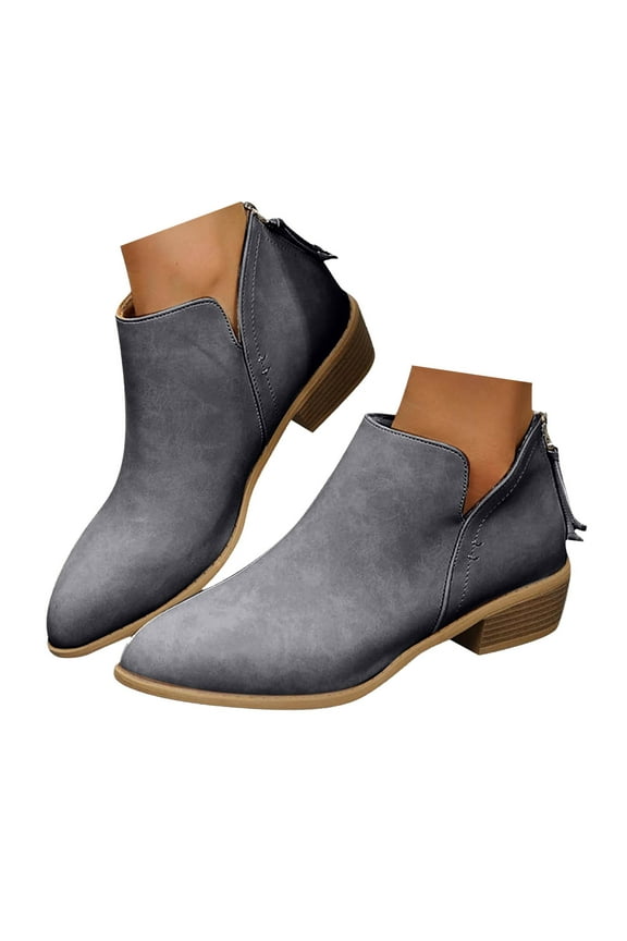 Women's Ankle Boots V Cut Chelsea Slip on Short Fall Boots Chunky Low Heel Dressy Western Booties