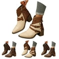 thumbnail image 1 of Dakaela Women's Ankle Boots Western Buckles Riding Short Booties Chunky Heel Zipper Dress Mid Calf Boots, 1 of 9