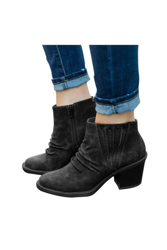 Women's Ankle Boots Wide Width Chunky Heel Dressy Short Booties Vintage Suede Pumps Shoes