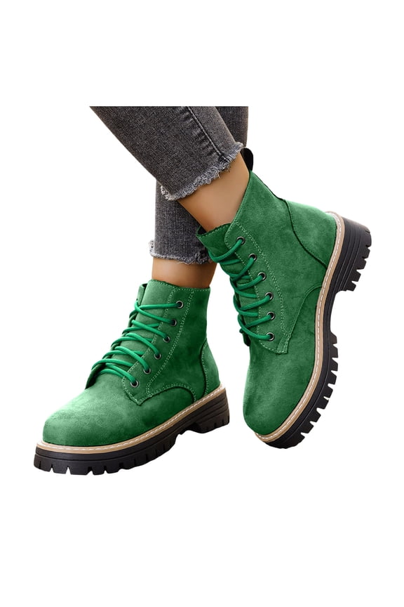 Women's Ankle Combat Boots Waterproof Lace up Hiking Chelsea Booties Wide Widths Winter Outdoor Dress Shoes Green 9