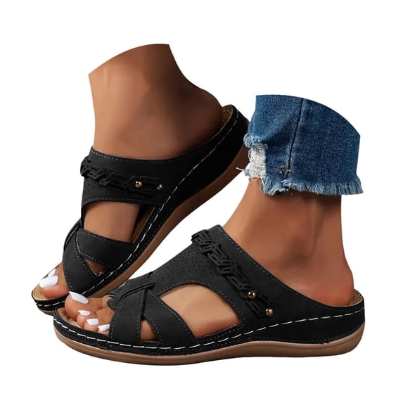 Dakaela Women's Arch Support Wedges Sandals Slip on Platform Beach Slides Memory Foam Recovery Shoes