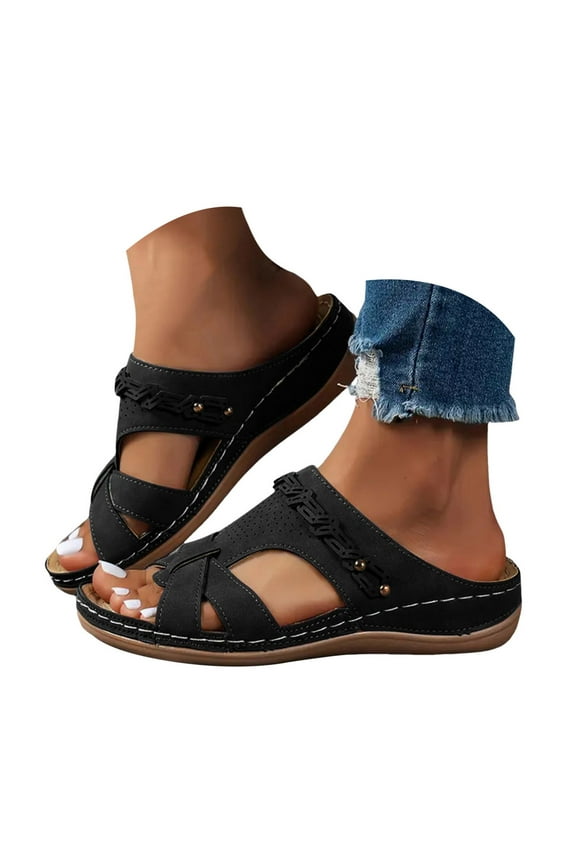 Women's Arch Support Wedges Sandals Slip on Platform Beach Slides Memory Foam Recovery Shoes