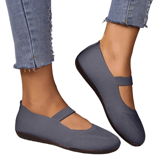 Dakaela Women's Ballet Flat Shoes Mary Jane Round Toe Mesh Slip on Loafers Casual Office Dress Work Flats with Strap Grey 7.5