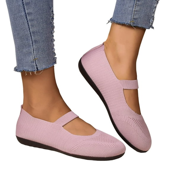 Dakaela Women's Ballet Flat Shoes Mary Jane Round Toe Mesh Slip on Loafers Casual Office Dress Work Flats with Strap Red 6.5