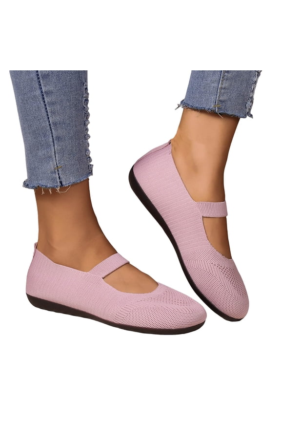 Women's Ballet Flat Shoes Mary Jane Round Toe Mesh Slip on Loafers Casual Office Dress Work Flats with Strap Red 6.5