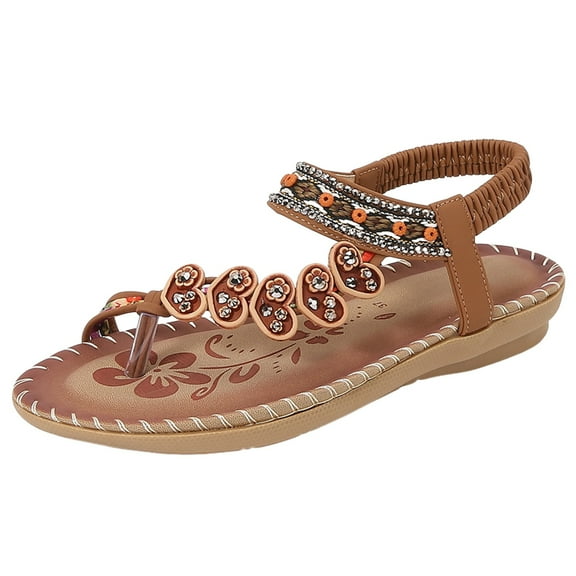 Dakaela Women's Bohemian Flat Sandals Elastic Ankle Strap Thong Flip Flops Non Slip Footbed Shoes