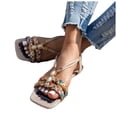 thumbnail image 1 of Dakaela Women's Boho Flat Sandals Ankle Strap Square Open Toe Braided Orthopedic Sandal Beach Vacation Dressy Summer Walking Shoes Beige Size 6.5, 1 of 6