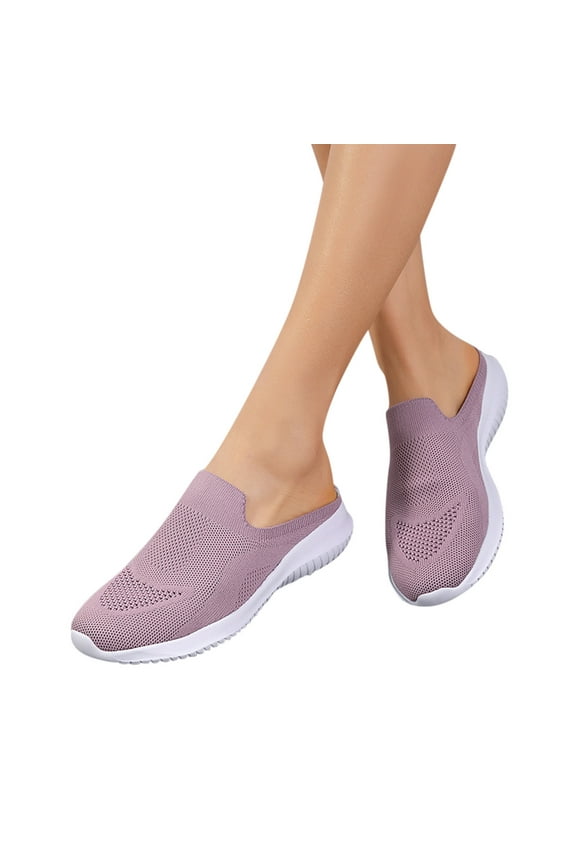 Women's Casual Slip on Half Shoes Arch Support Walking Mules Open Back Sneakers Sandals Pink 9