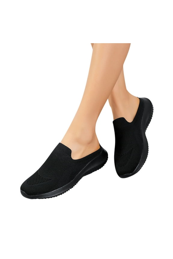 Women's Casual Slip on Half Shoes Arch Support Walking Mules Open Back Sneakers Sandals Black 7