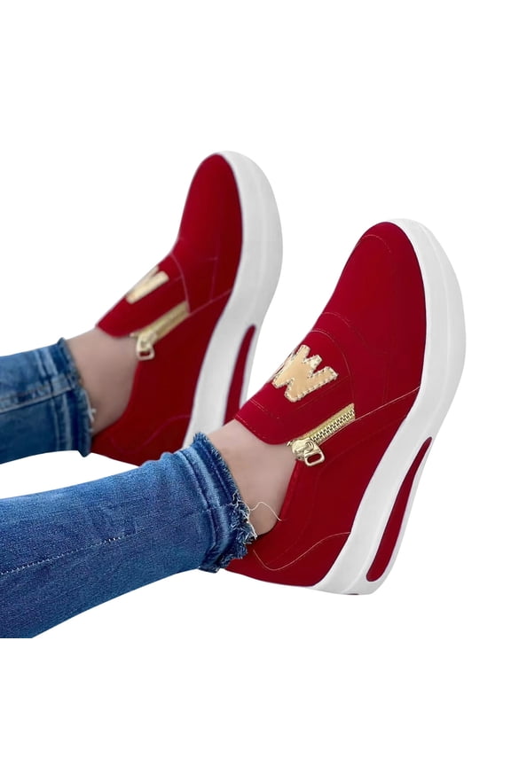 Women's Casual Walking Shoes Leather Slip on Sneakers Platform Tennis Work Loafers Red 7.5