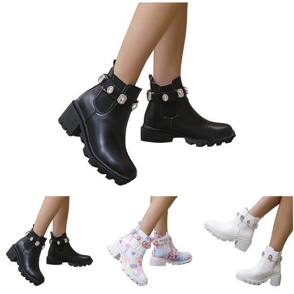 Dakaela Women's Chelsea Boots Chunky Heel Slip on Ankle Booties Lug Sole Platform 2025 Fashion Fall Winter Dress Shoes Black Size 6