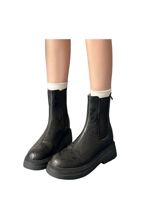 Women's Chelsea Boots Fashion Lug Sole Ankle Booties Chunky Heel Slip on Elastic Dress Shoes