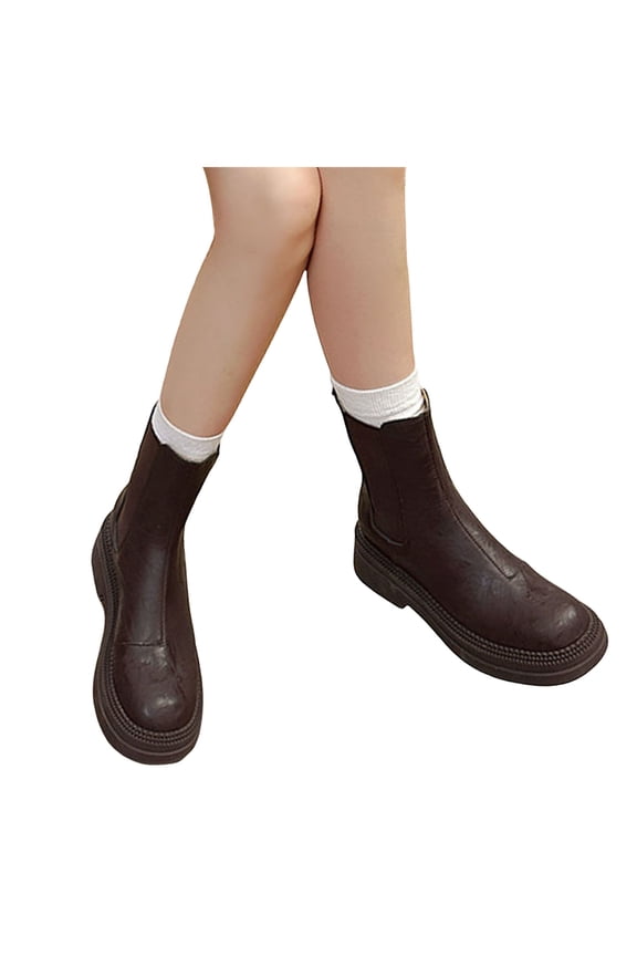 Women's Chelsea Boots Fashion Lug Sole Ankle Booties Chunky Heel Slip on Elastic Dress Shoes