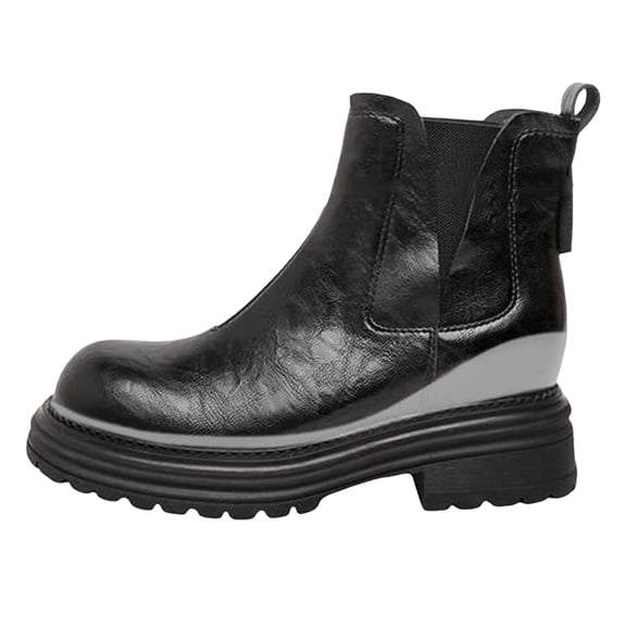 Dakaela Women's Chelsea Boots Slip on Low Heeled Booties Fall Winter Work Dress Combat Casual Shoes