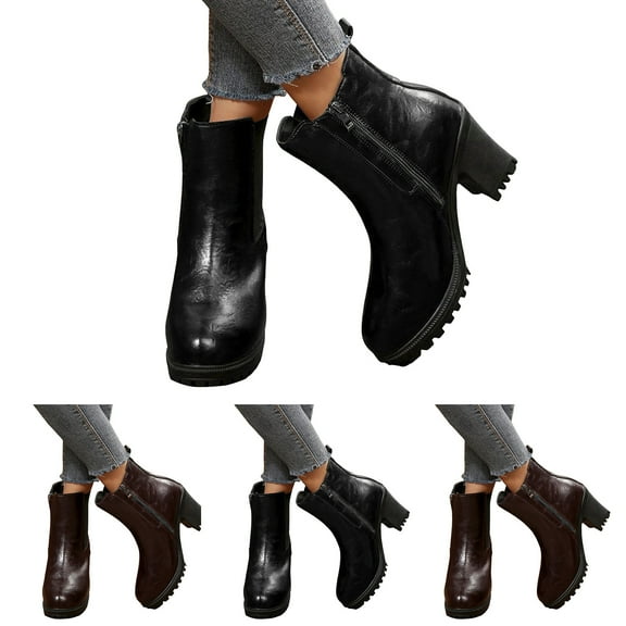 Dakaela Women's Chelsea Platform Boots High Chunky Heel Ankle Booties Slip on Elastic Combat Riding Boot