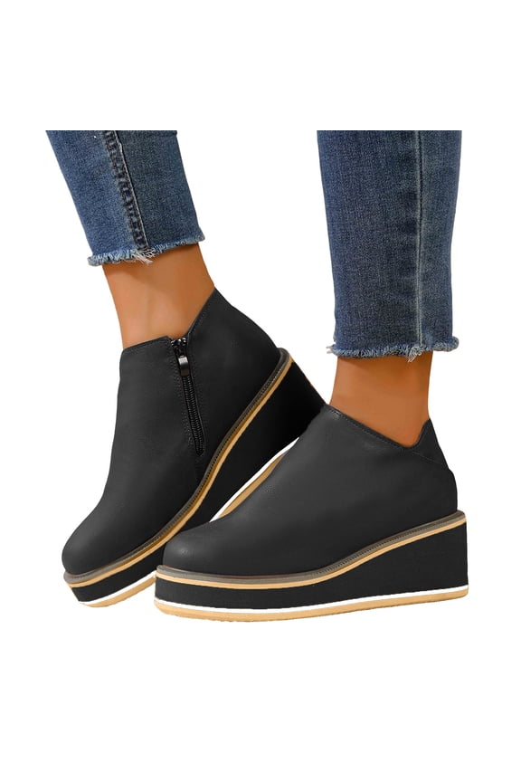 Women's Chelsea Wedge Boots Side Zipper Platform Fall Booties Comfortable Business Office Slip on Work Shoes Black 5.5