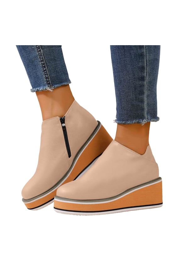 Women's Chelsea Wedge Boots Side Zipper Platform Fall Booties Comfortable Business Office Slip on Work Shoes Gold 6
