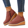 thumbnail image 1 of Dakaela Women's Chelsea Wedge Boots Side Zipper Platform Fall Booties Comfortable Business Office Slip on Work Shoes Red 7.5, 1 of 6