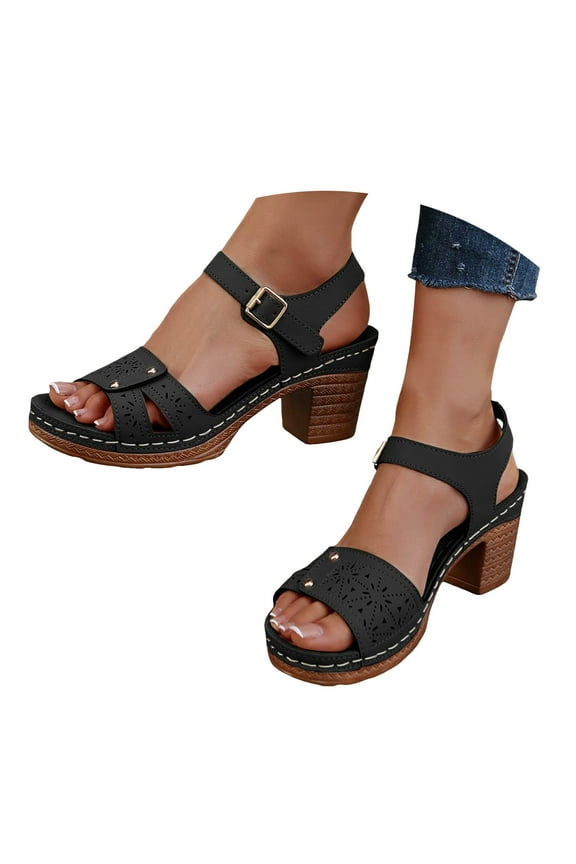 Women's Heel Sandals Open Toe Platform Dress Shoes Ankle Buckle Slingback Pumps Black 9