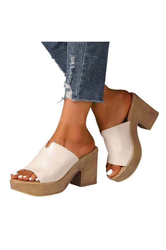 Women's Chunky Heeled Sandal Leather Platform Wedge Slides Arch Support Dress Slip on Pumps