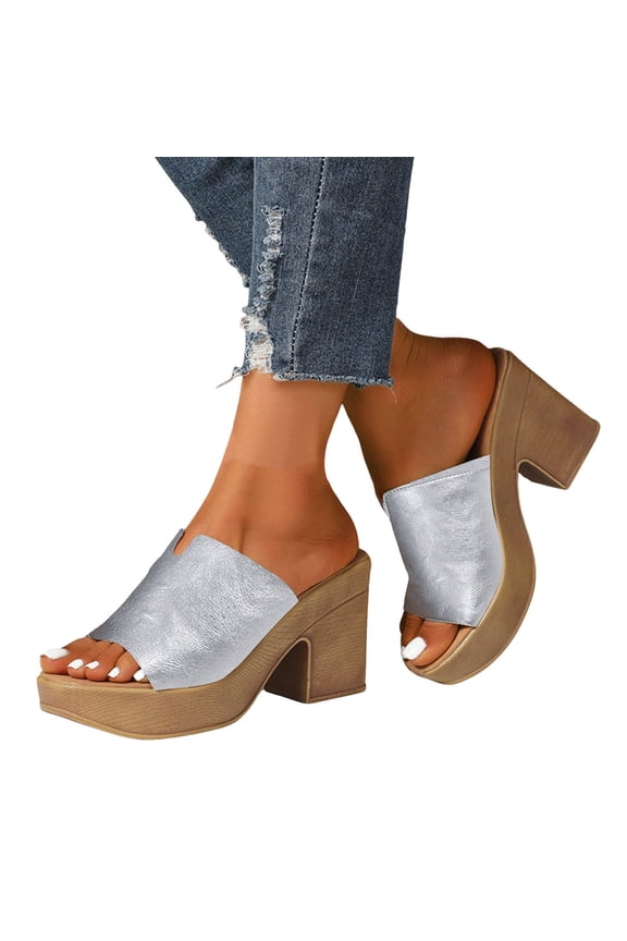 Women's Chunky Heeled Sandal Leather Platform Wedge Slides Arch Support Dress Slip on Pumps