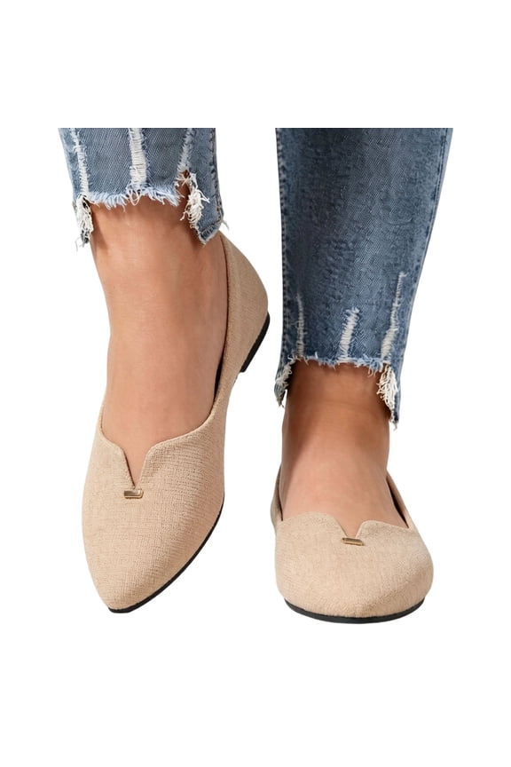 Women's Classic Pointed Toe Ballet Flats Cutout Comfortable Suede Flat Shoes Slip on Dress Loafer for Work Office Casual Khaki Size 6.5