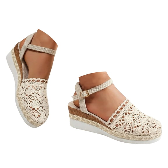 Dakaela Women's Closed Toe Sandals Platform Wedge Espadrilles Ankle Strap Summer Work Dressy Shoes