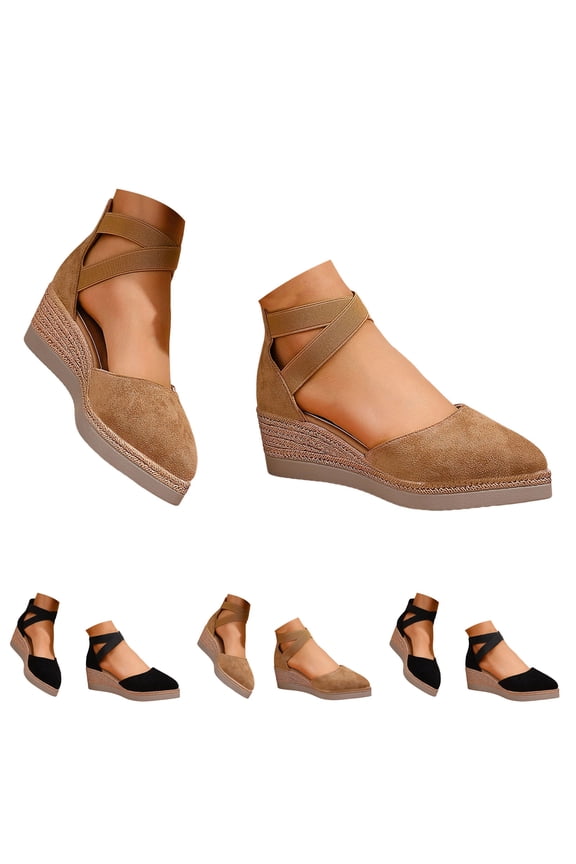 Women's Closed Toe Wedge Sandals Comfortable Platform Espadrille Heels Pumps Ankle Strappy Summer Casual Dressy Shoes Size 6-10 Black