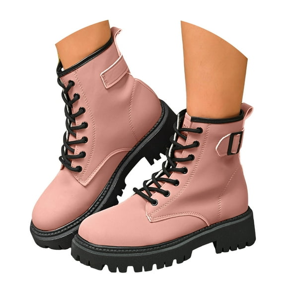 Dakaela Women's Combat Boots Lace up Chelsea Platform Ankle Booties Waterproof Winter Hiking Work Shoes