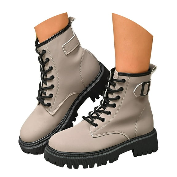 Dakaela Women's Combat Boots Lace up Chelsea Platform Ankle Booties Waterproof Winter Hiking Work Shoes