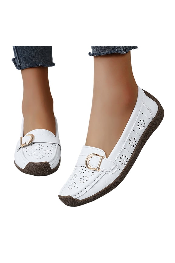 Women's Comfortable Penny Loafers Casual Slip on Walking Flat Shoes Business Work Office Driving Mocs Boat Shoes White 8